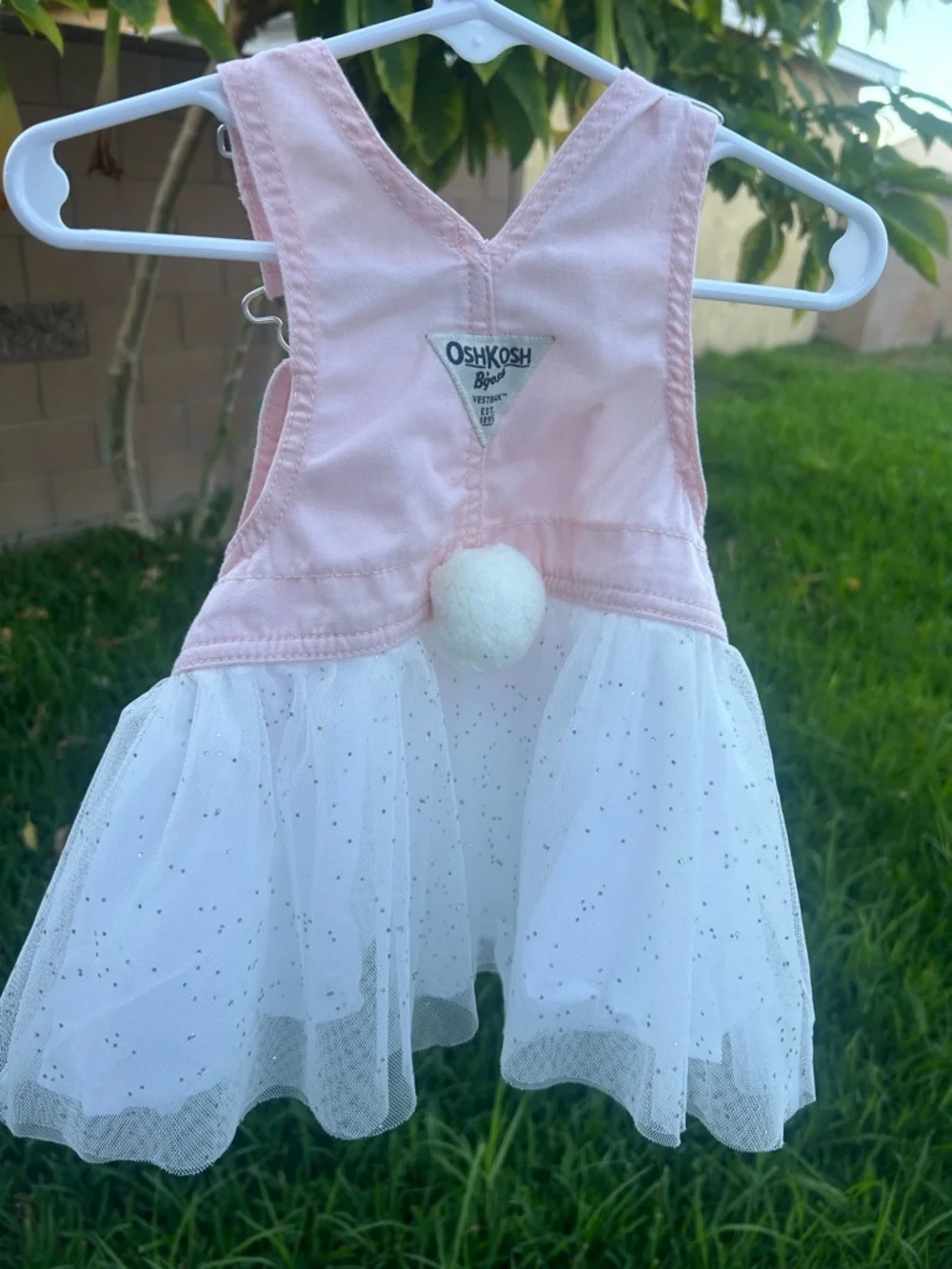 OshKosh B'gosh Pink & White Tulle Overall Dress with Bunny Embroidery